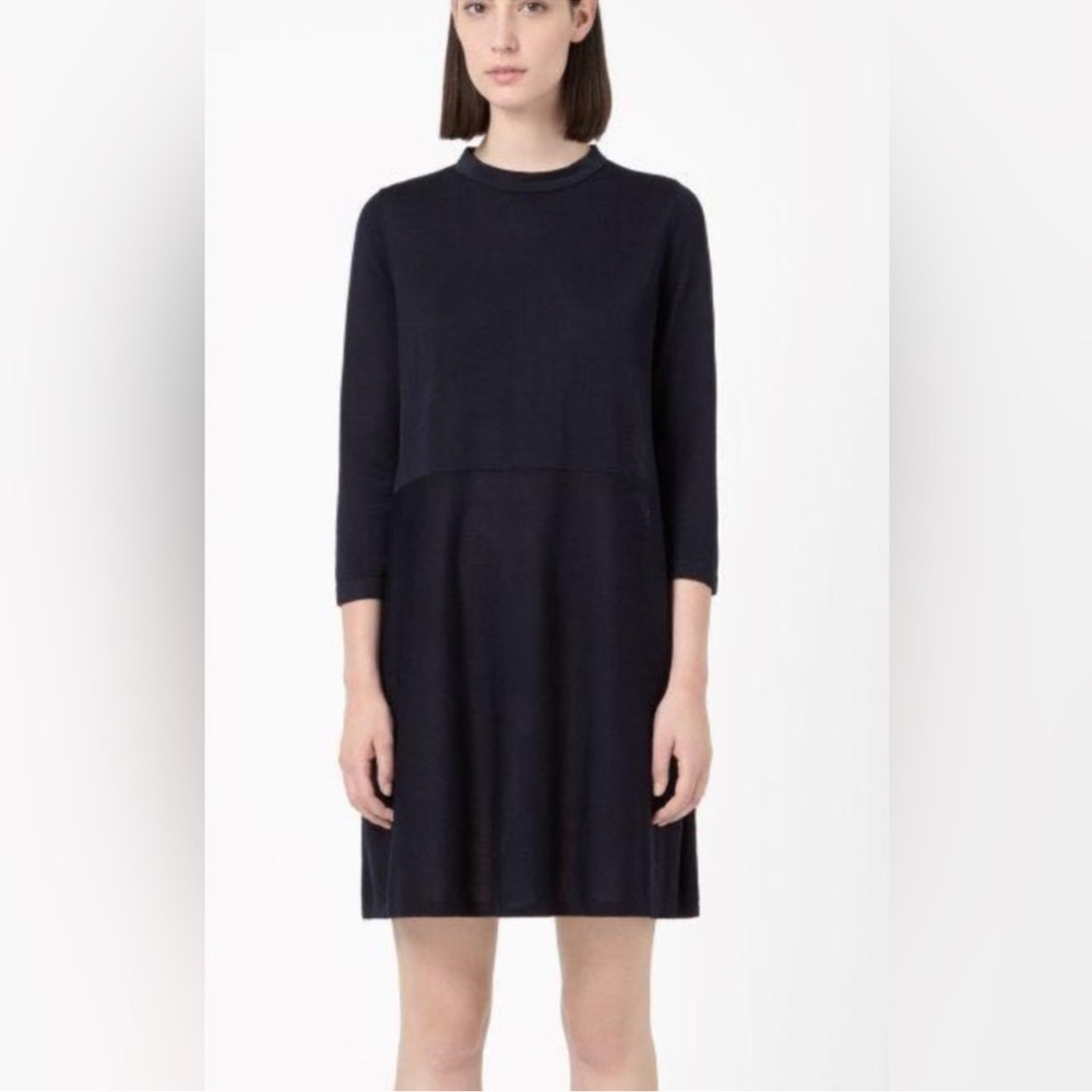 COS Cotton Knit Contrast Dress with Modal Skirt and Exposed Zipper Back
